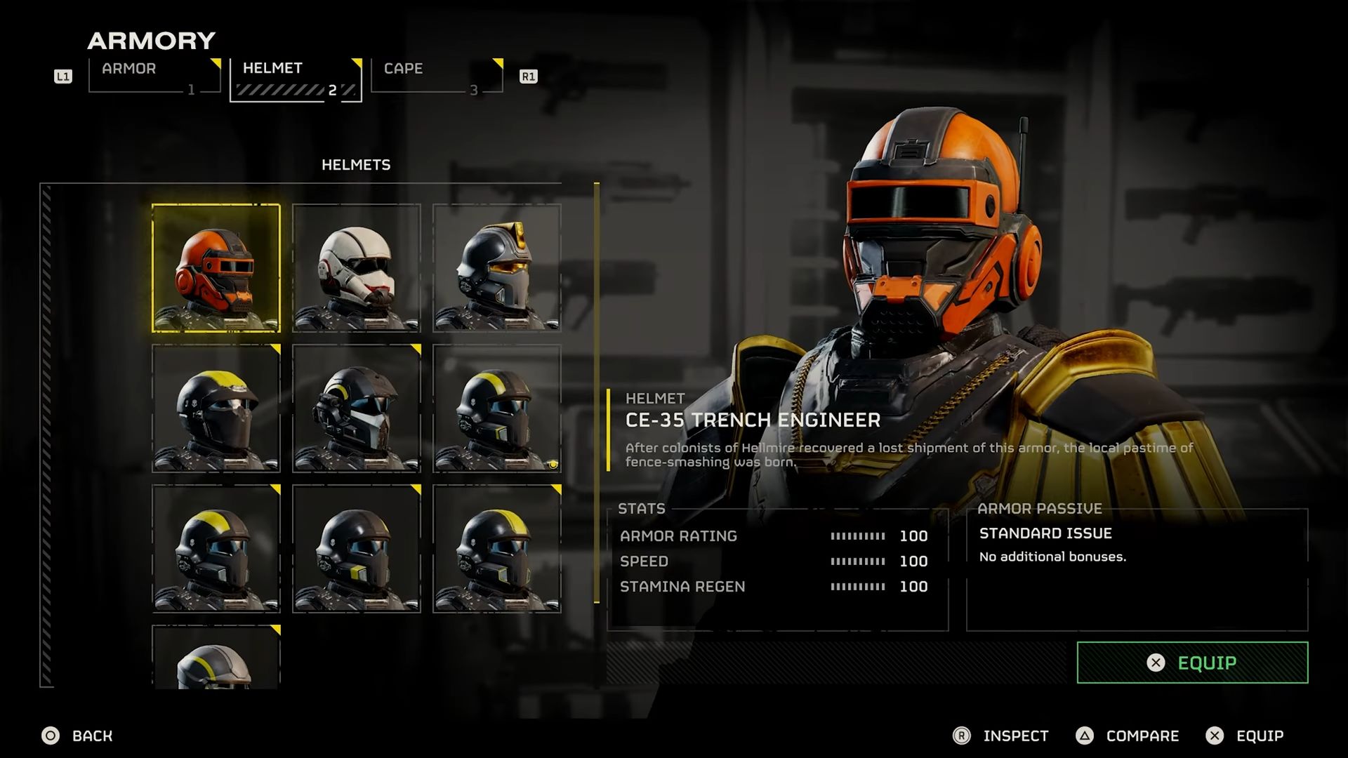 Character customization screen in Helldivers 2