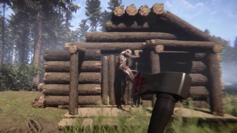 Cannibal trying to break down door in Sons of the Forest