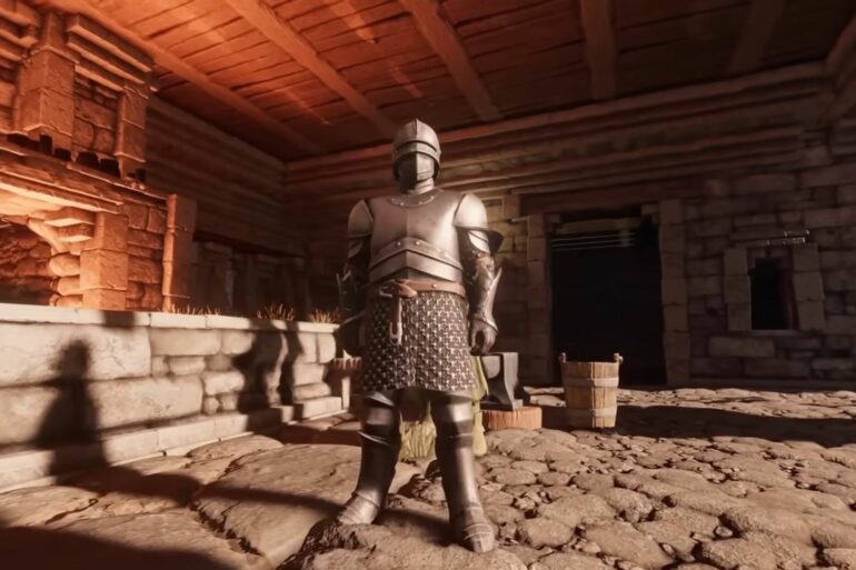 Player in a suit of armor in Enshrouded