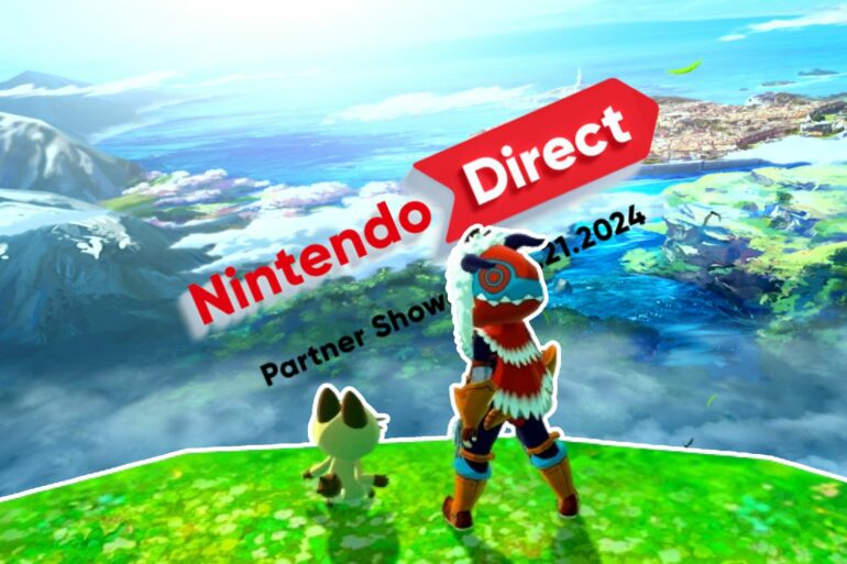 Nintendo Direct February 21 logo with Monster Hunter Stories gameplay
