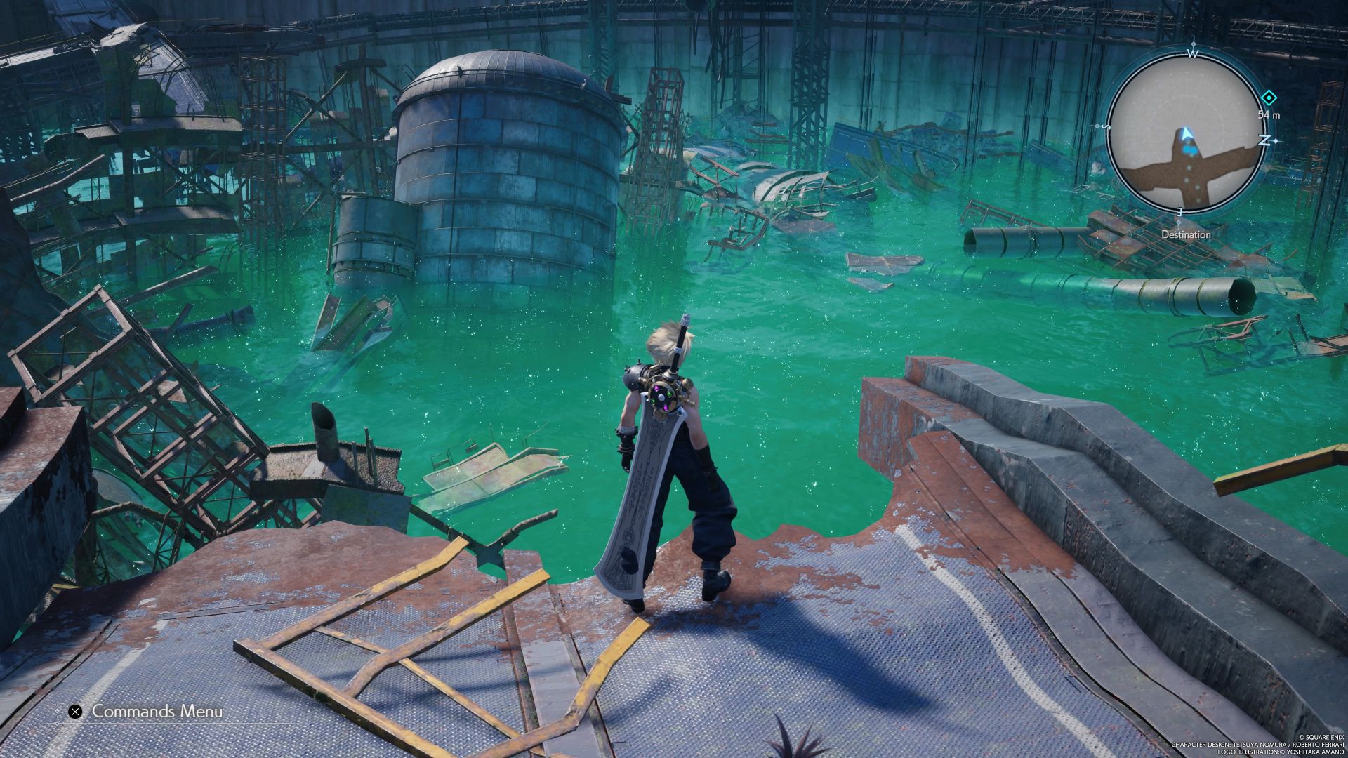 Cloud looking at a pool of Mako in Final Fantasy 7 Rebirth