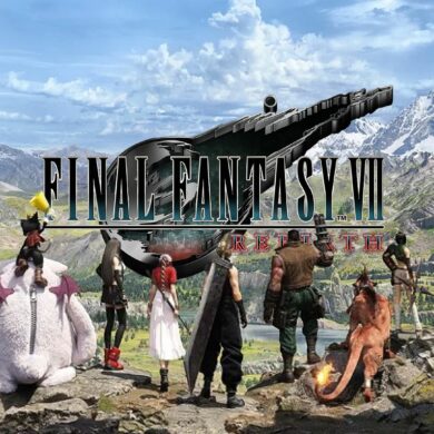 Cast of Final Fantasy 7 Rebirth with the logo in front of them