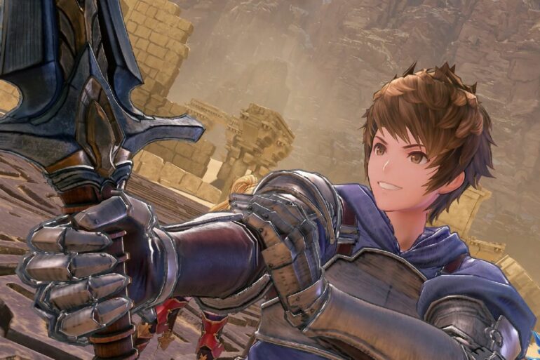 Gran holding a sword in Granblue Fantasy Relink