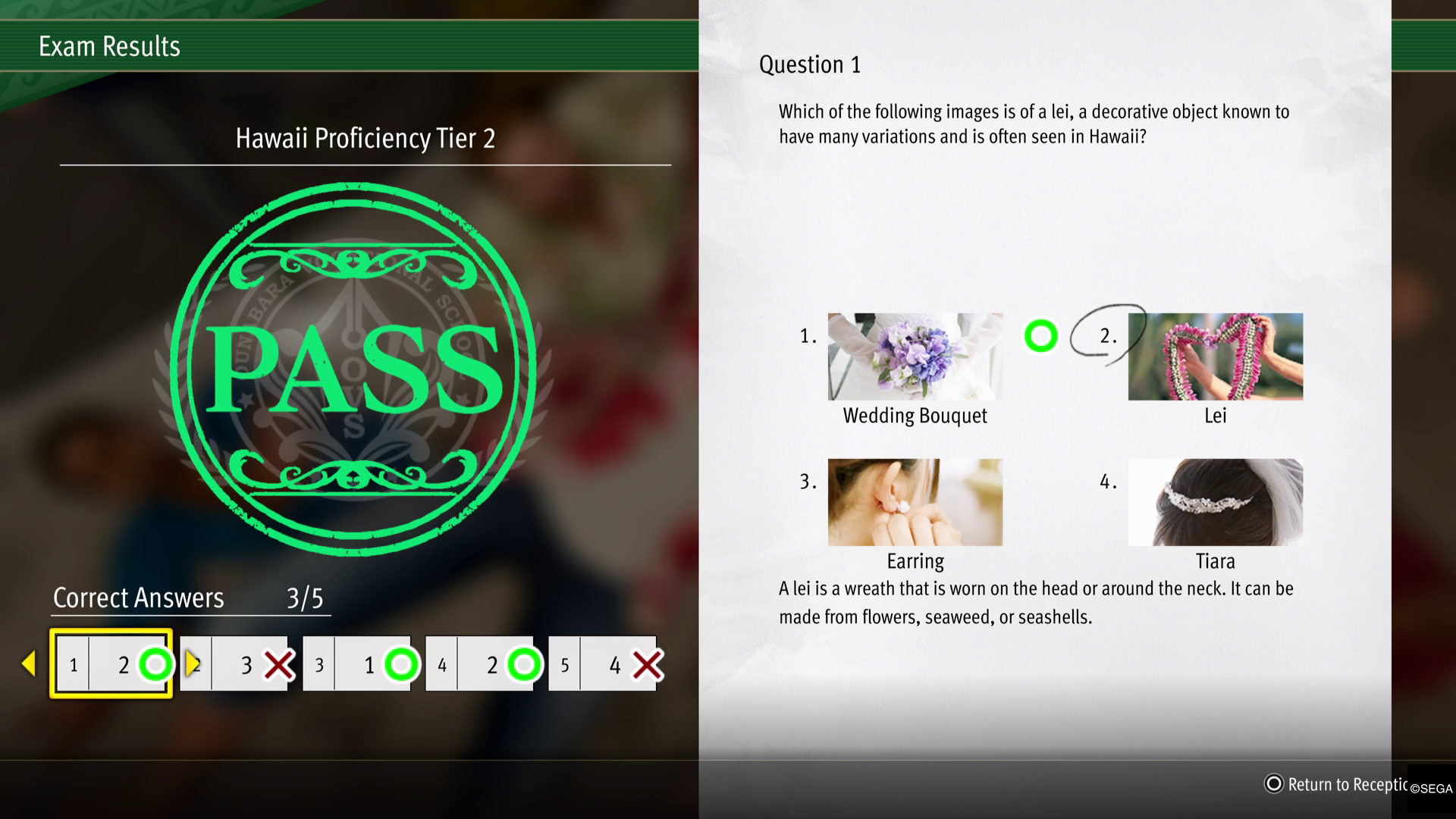 Hawaii Proficiency Tier 2 Exam at the Ounabara Vocational School in Like a Dragon: Infinite Wealth