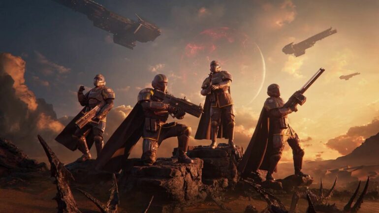 Helldivers 2 soldiers standing in a line