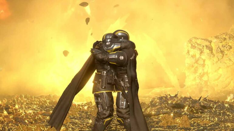 Players hugging in Helldivers 2