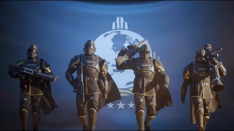 Soldiers carrying different weapons in Helldivers 2