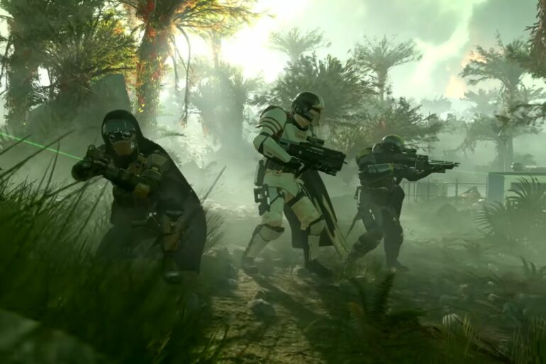 3 soldiers in a jungle in Helldivers 2