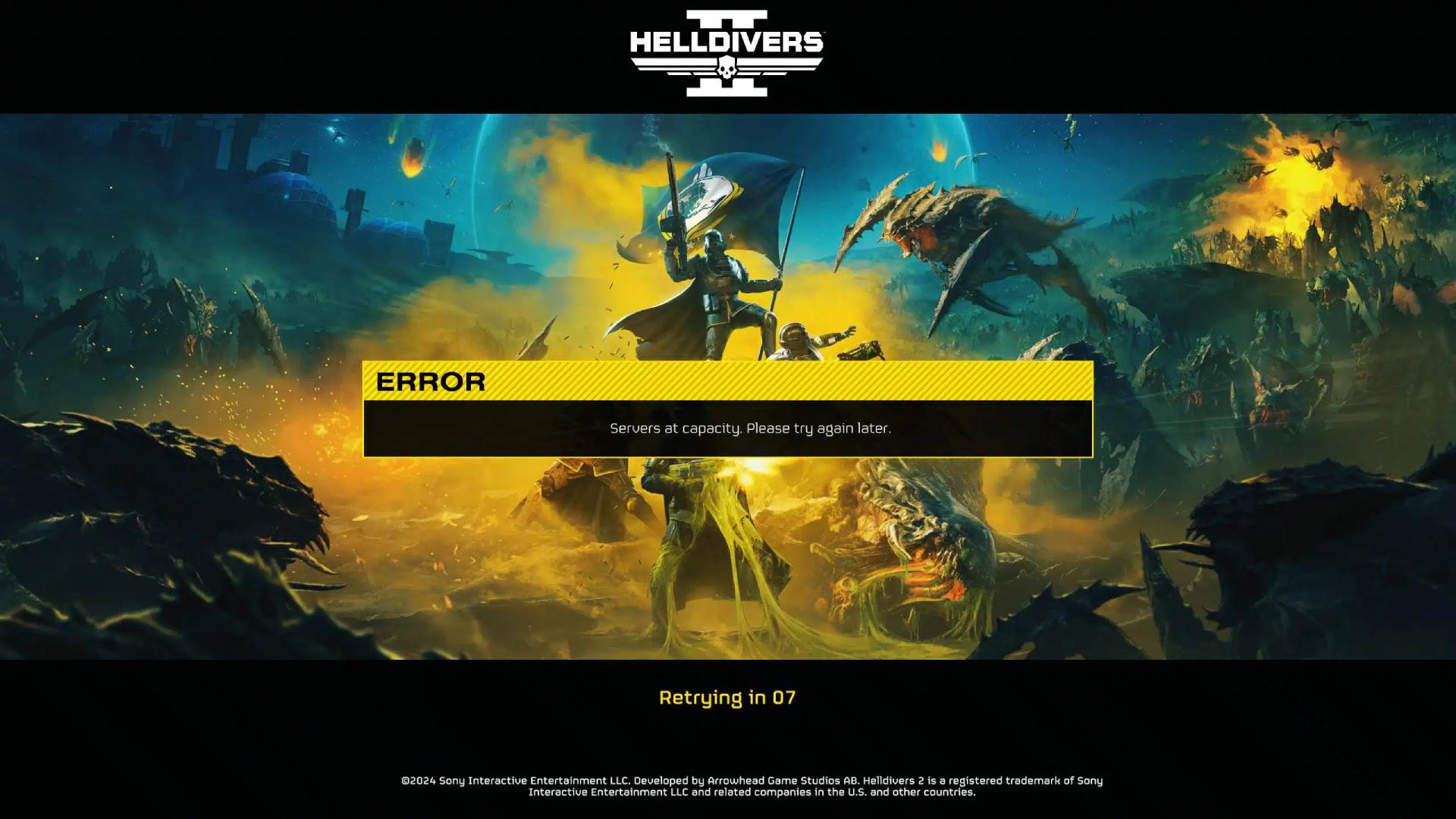 Helldivers 2 Server error screen