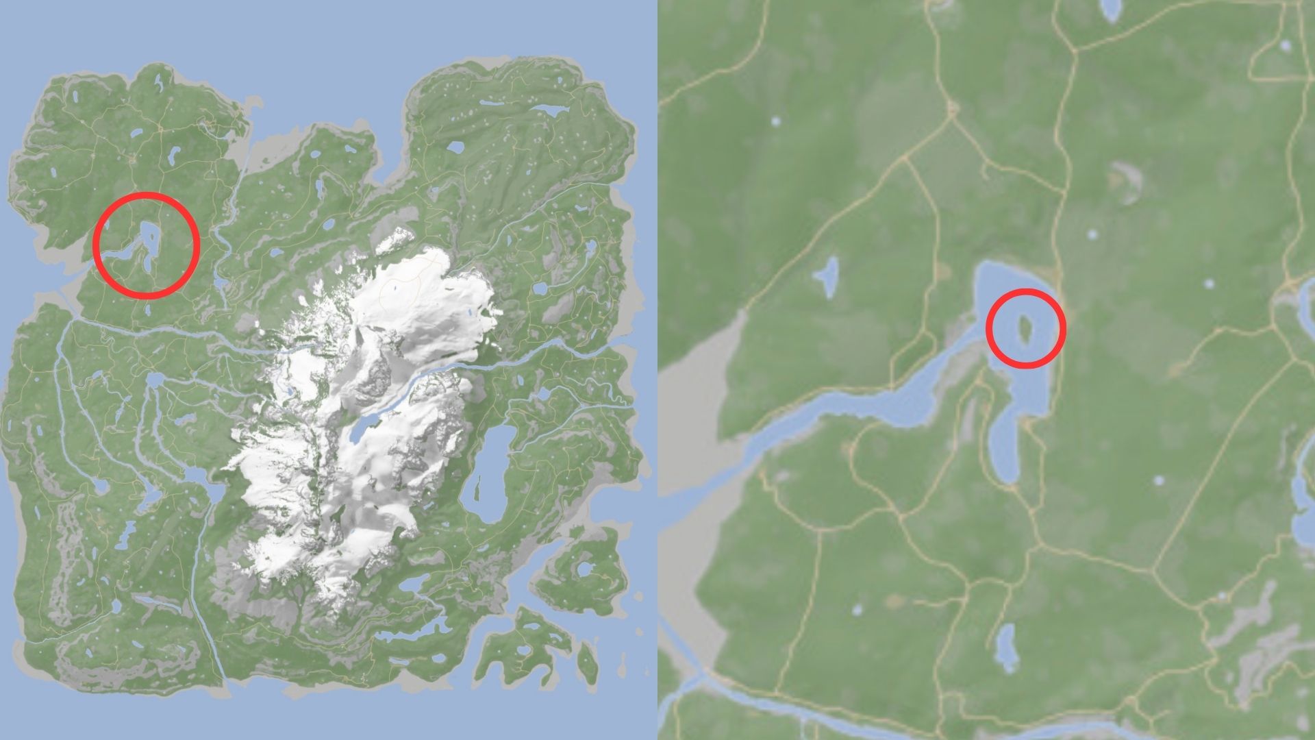 Highlighting Squidward Island base location area in Sons of the Forest Map