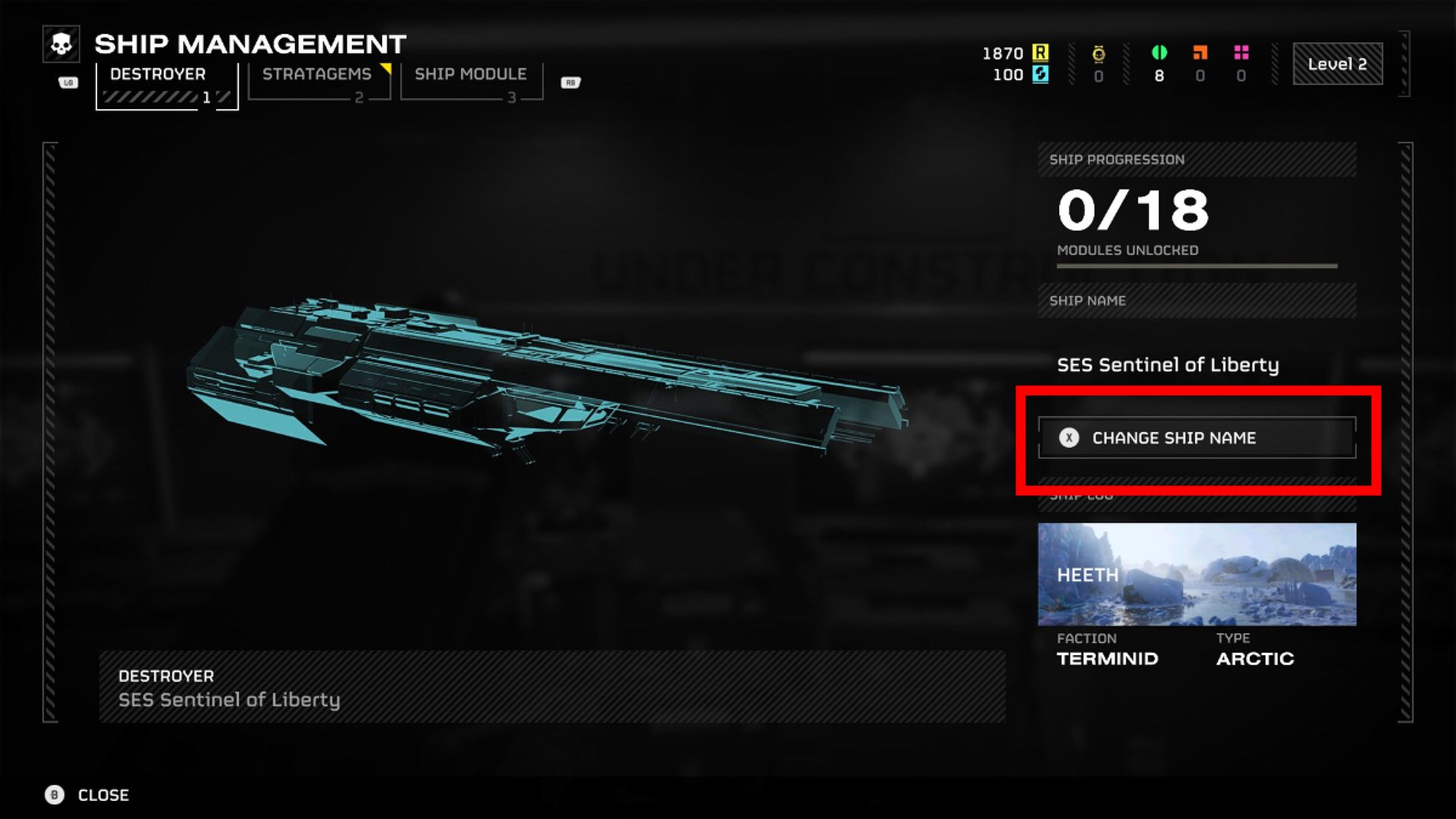 Ship name change in Helldivers 2