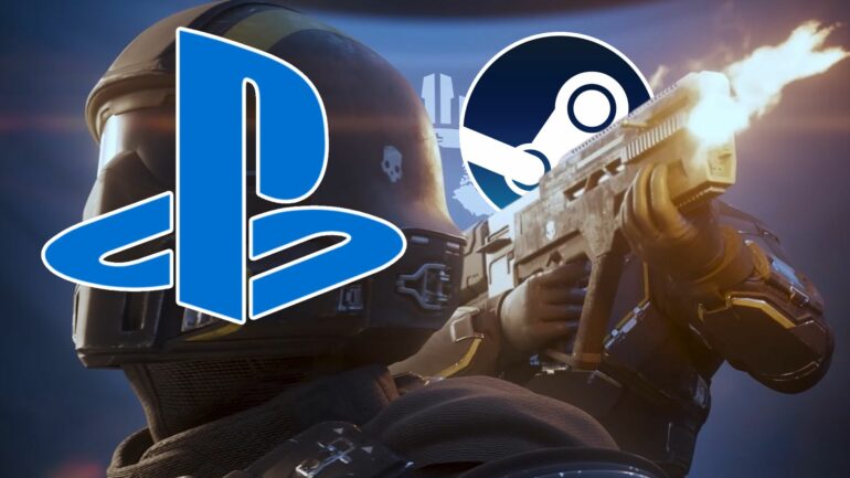 Helldivers soldiers with the PlayStation and PC logos on them