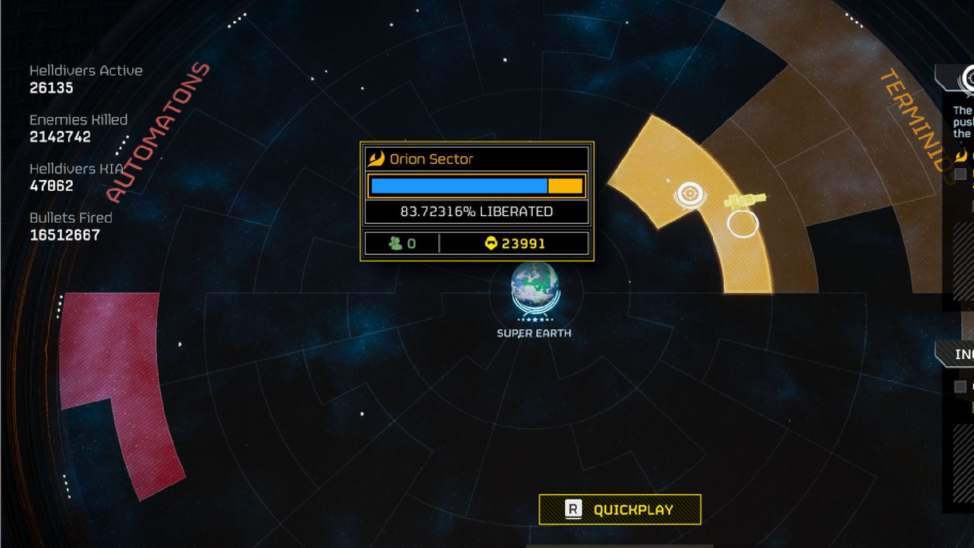 The Galactic War Map in Helldivers 2