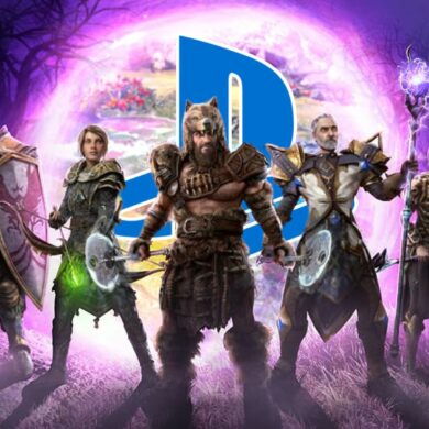 Last Epoch characters standing next a portal with the PlayStation logo on it