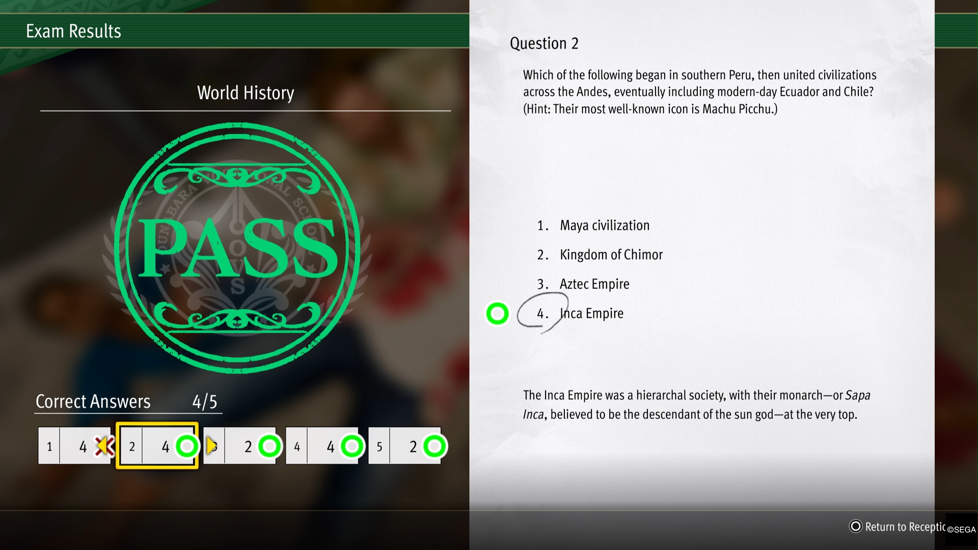 Ounabara Vocational School Like a Dragon: Infinite Wealth World History Exam Pass