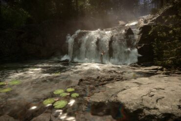 NPC standing in Waterfall in Sons of the Forest