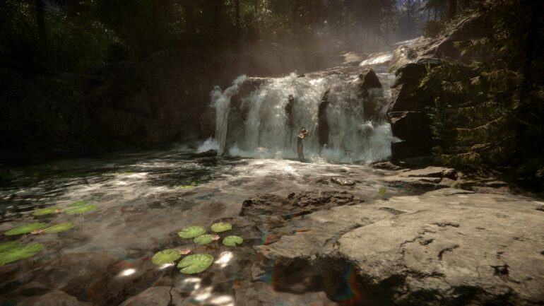 NPC standing in Waterfall in Sons of the Forest