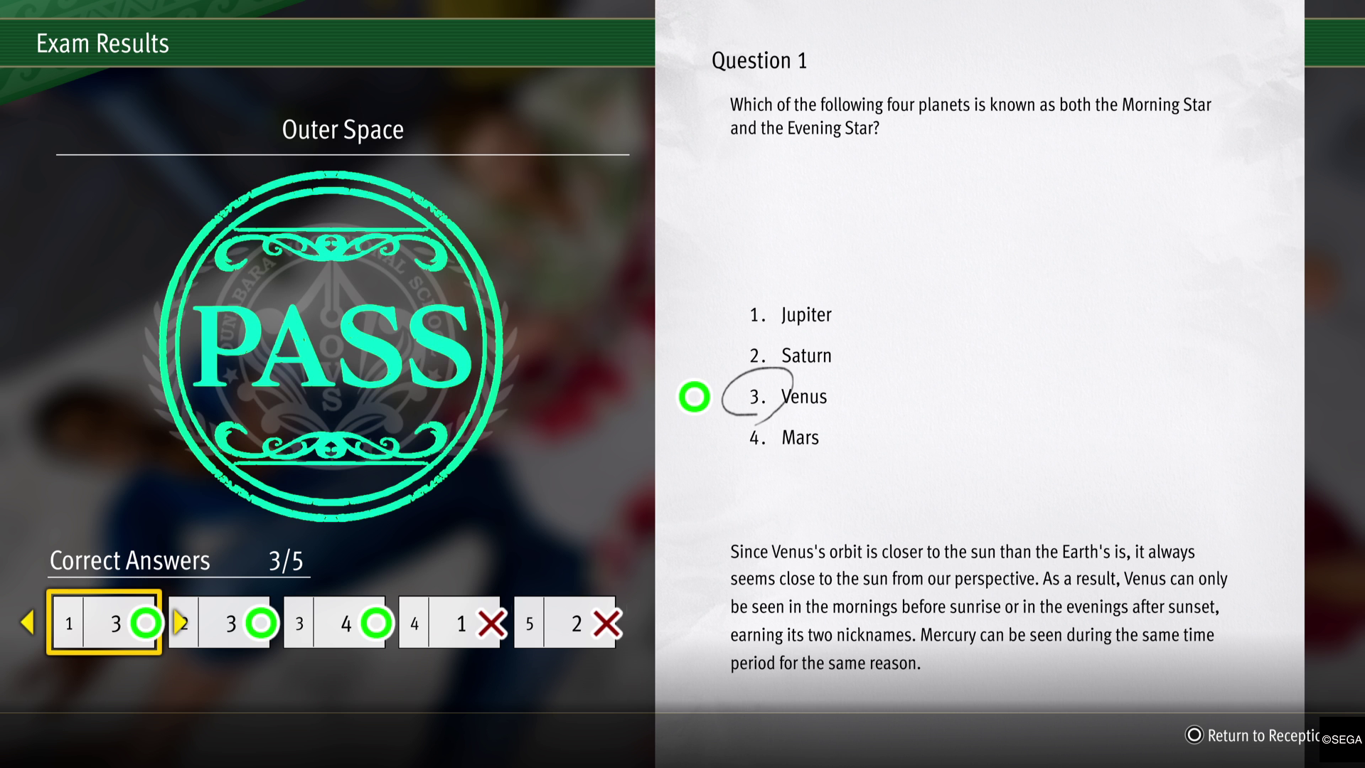 Outer Space Exam at the Ounabara Vocational School in Like a Dragon: Infinite Wealth