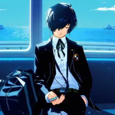 Protagonist sitting on a bench in Persona 3 Reload
