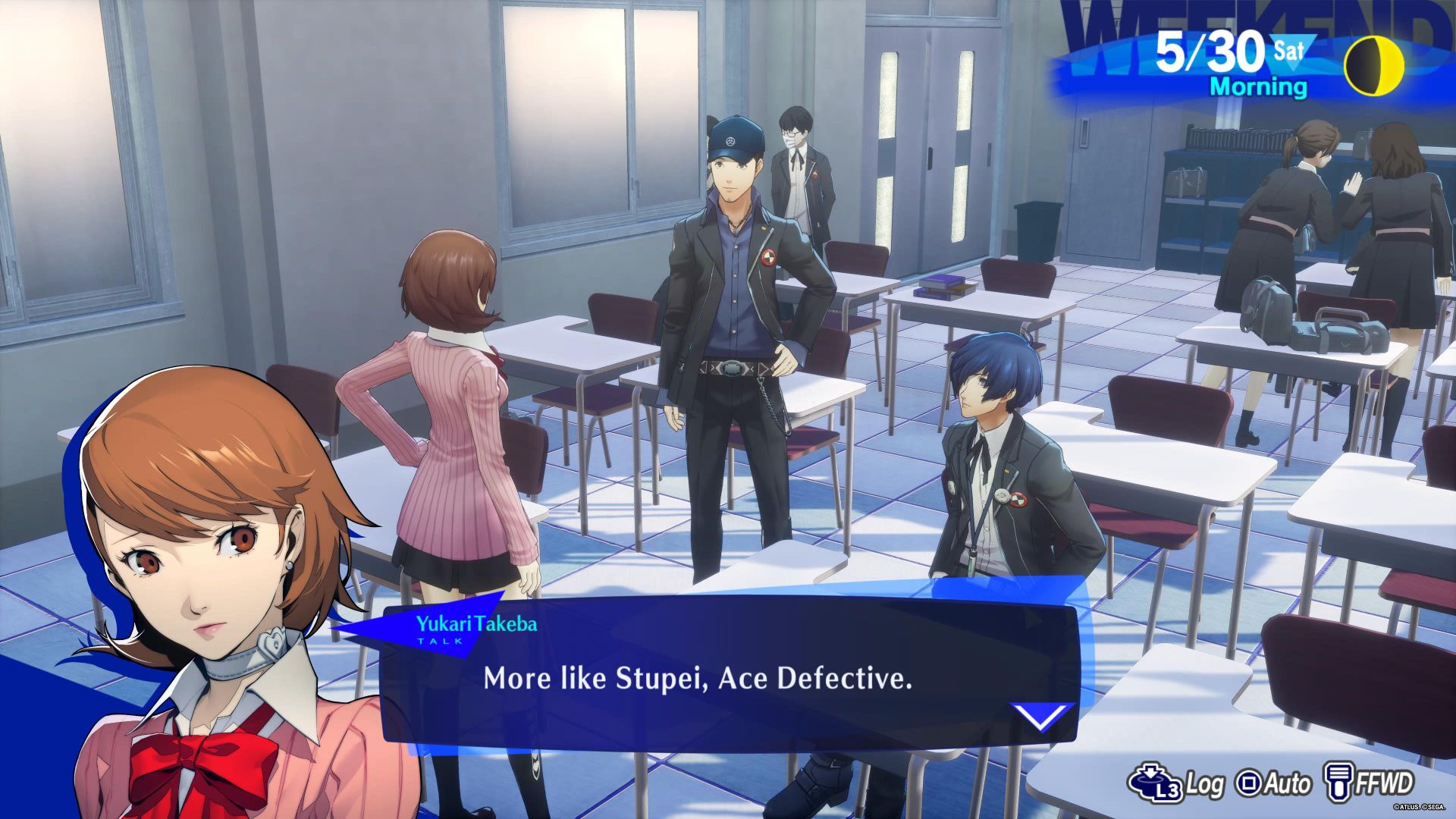 Characters talking in school in Persona 3 Reload