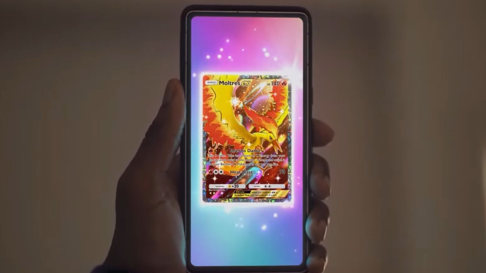 Player opening Shiny Moltres in Pokemon Trading Card Game Pocket