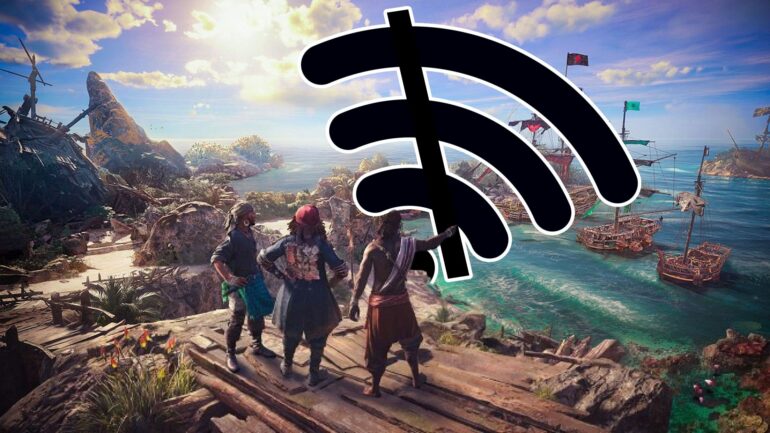 Skull and Bones players pointing to a wifi symbol