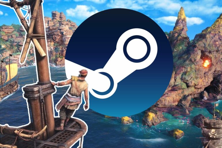 Player overlooking the Steam logo in Skull and Bones