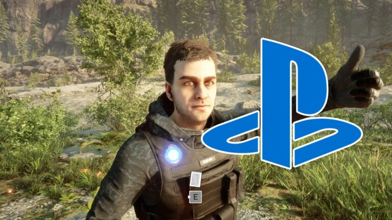 Sons of the Forest character with the PlayStation logo next to him