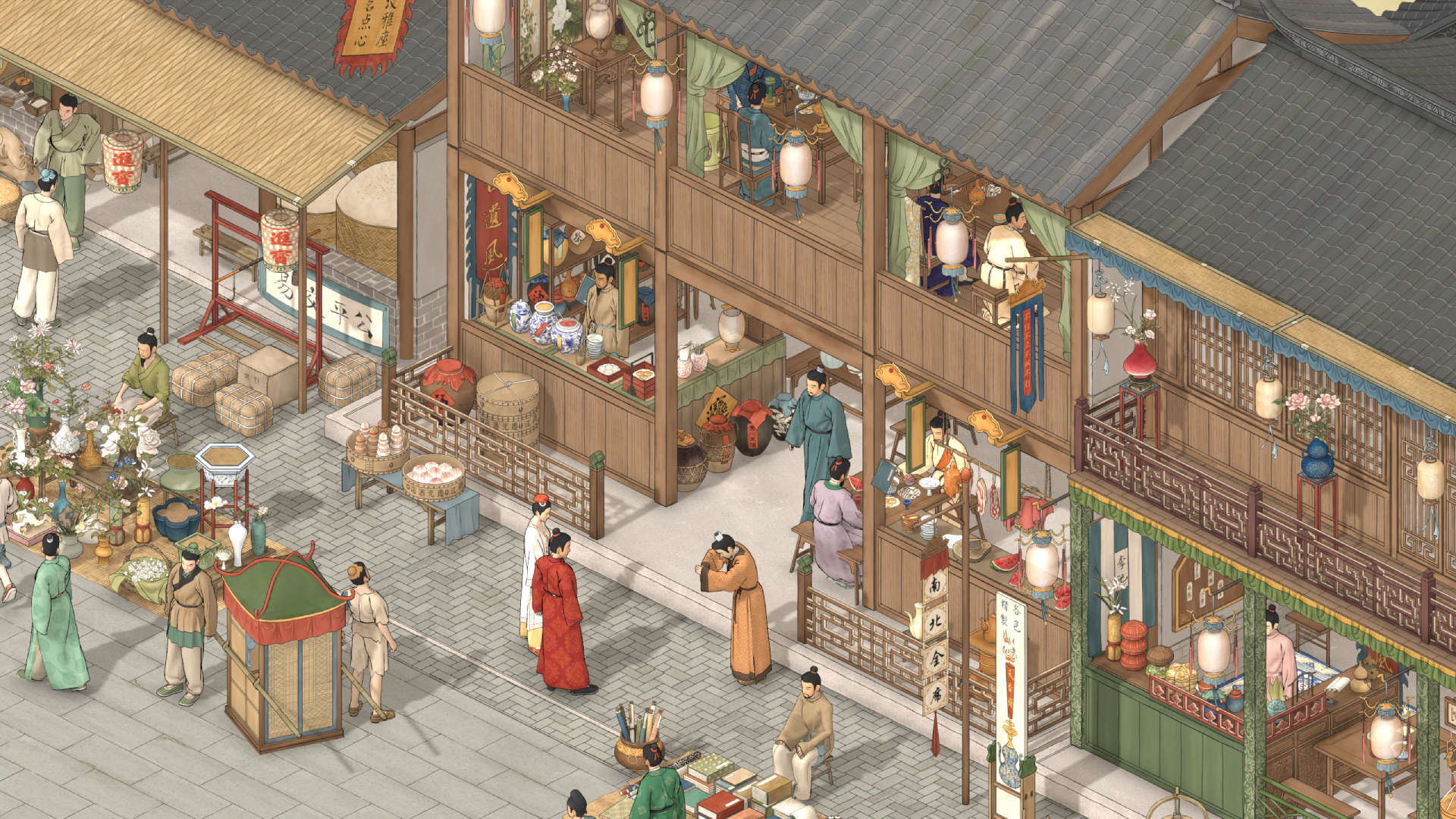 The Bustling World In-game Screenshot of markets and shops