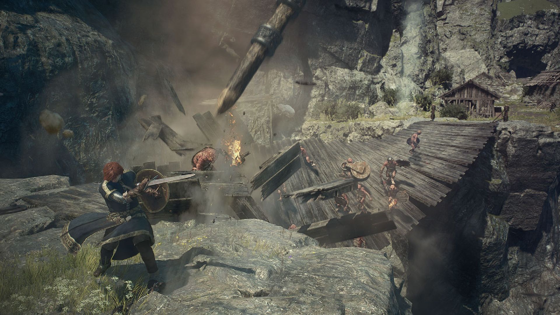 Player fighting on a bridge in Dragon's Dogma 2