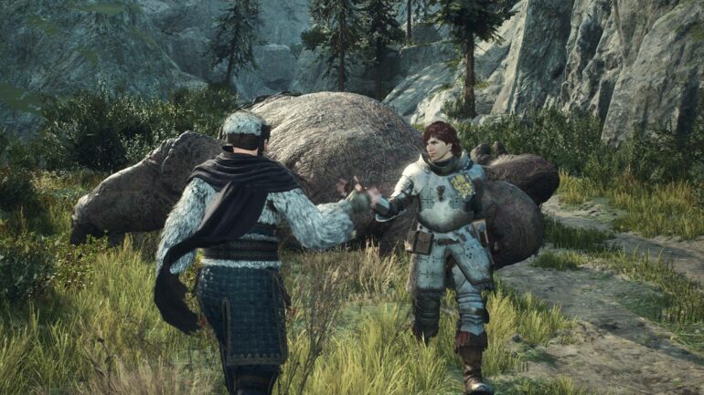 A player and a Pawn shaking hands in Dragon's Dogma 2