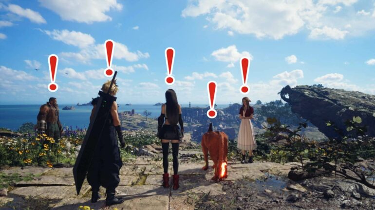 Final Fantasy 7 Rebirth cast overlooking region