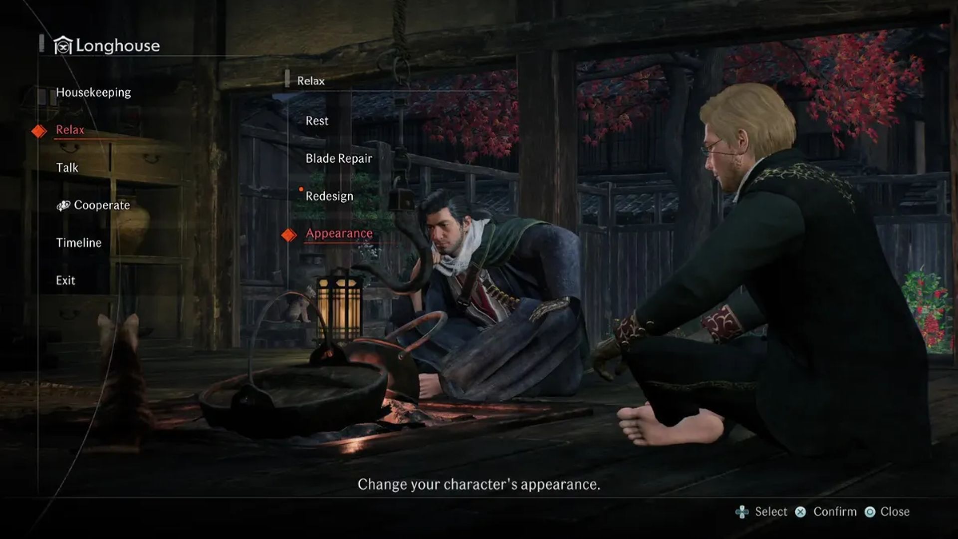 The Appearance option in the Longhouse in Rise of the Ronin
