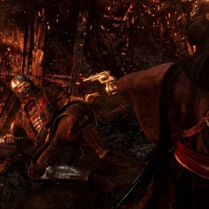 Rise of the Ronin protagonist shooting an enemy