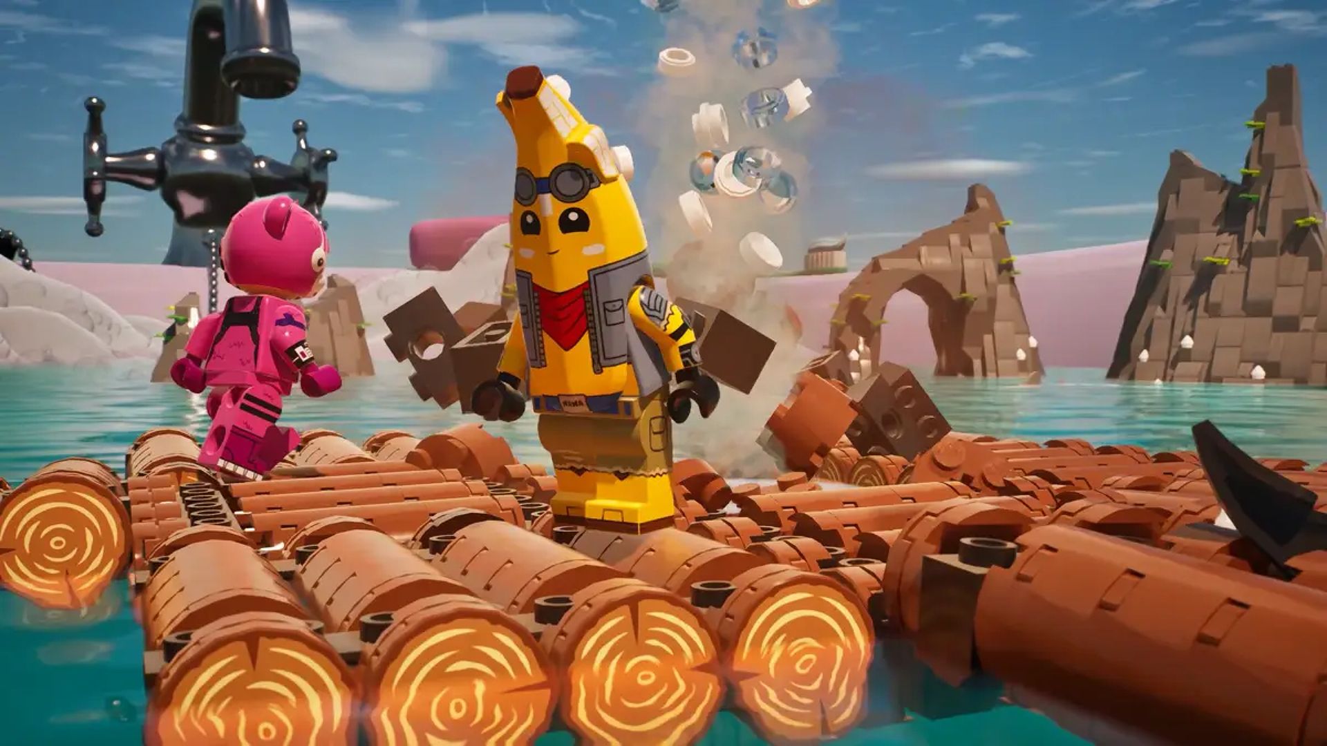 LEGO Fortnite Characters on a raft