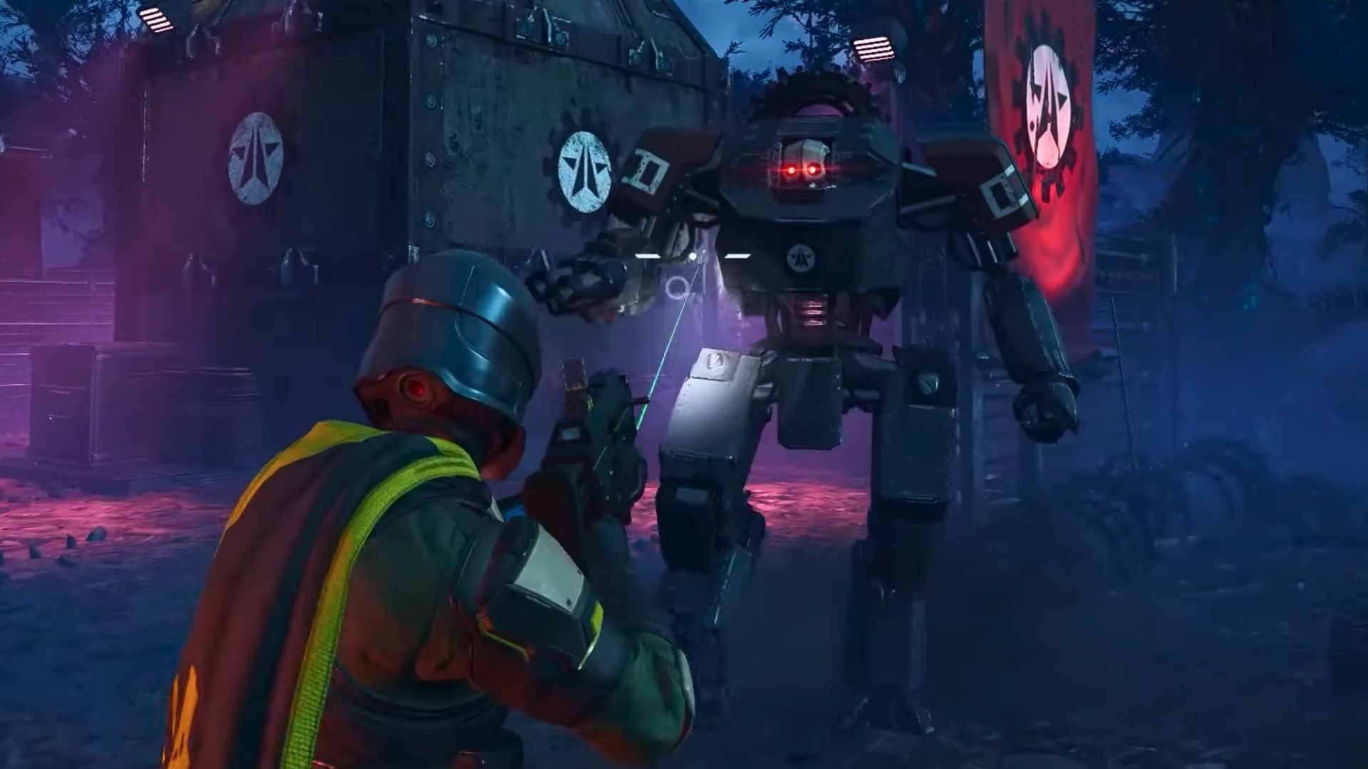 Player aiming at Devastator in Helldivers 2