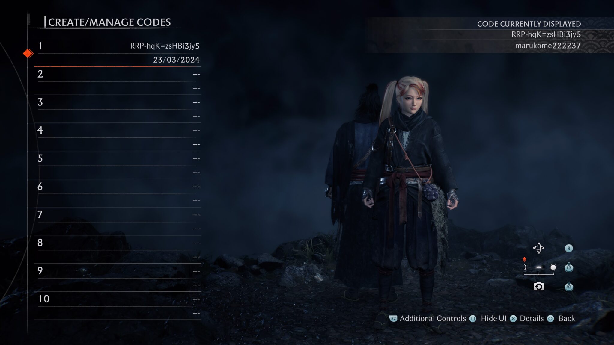 Rise of the Ronin Character Codes