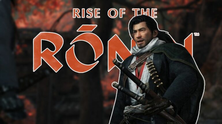 Rise of the Ronin protagonist in front of the logo