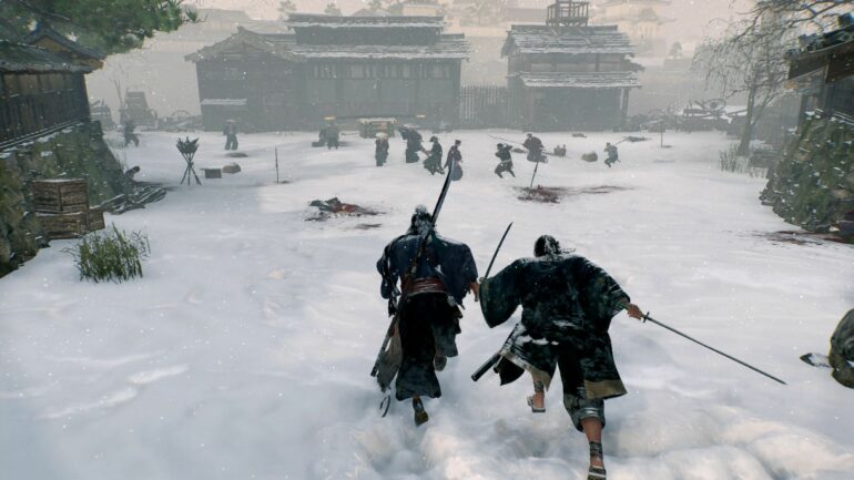 Characters running in the snow in Rise of the Ronin