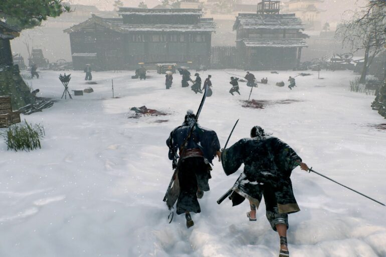 Characters running in the snow in Rise of the Ronin