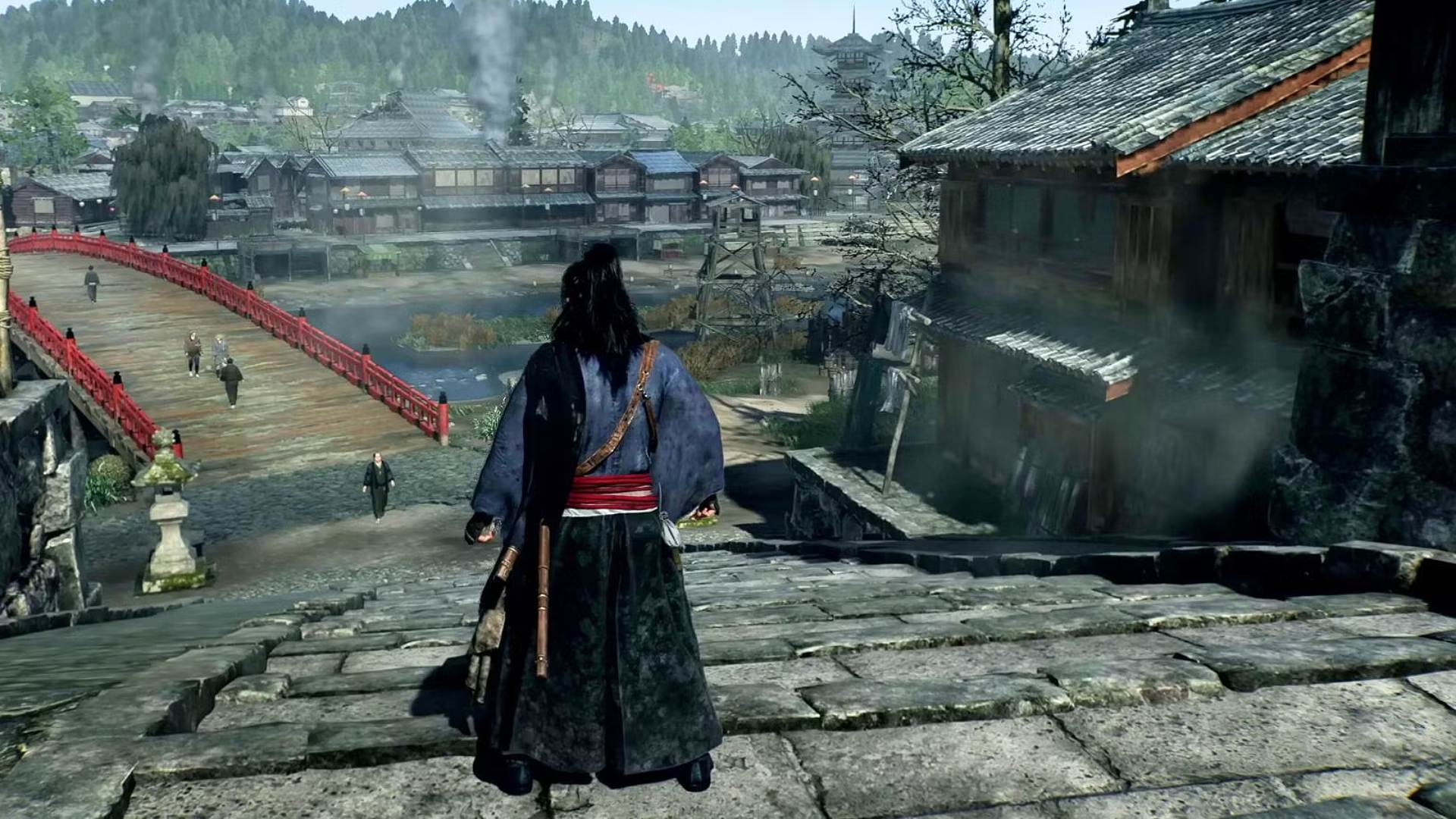 Rise of the Ronin village with protagonist standing in it