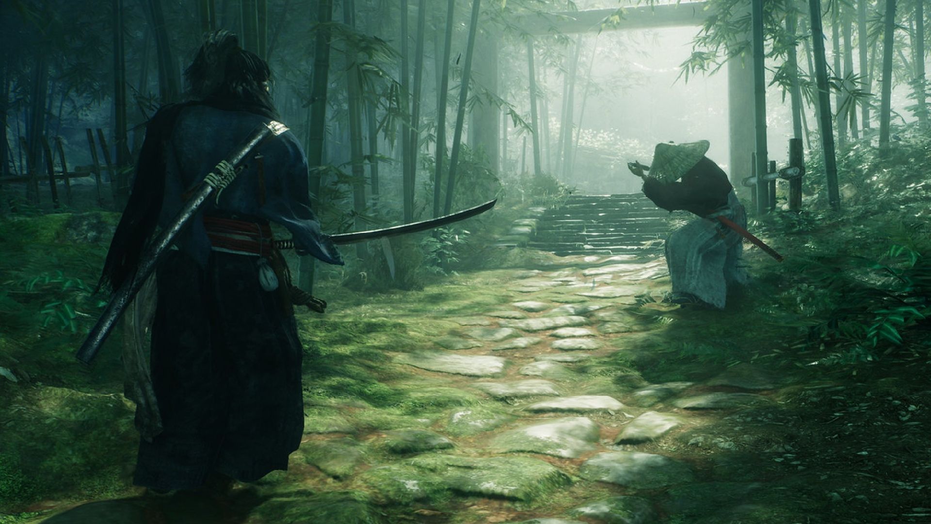 The player fighting a bandit in Rise of the Ronin