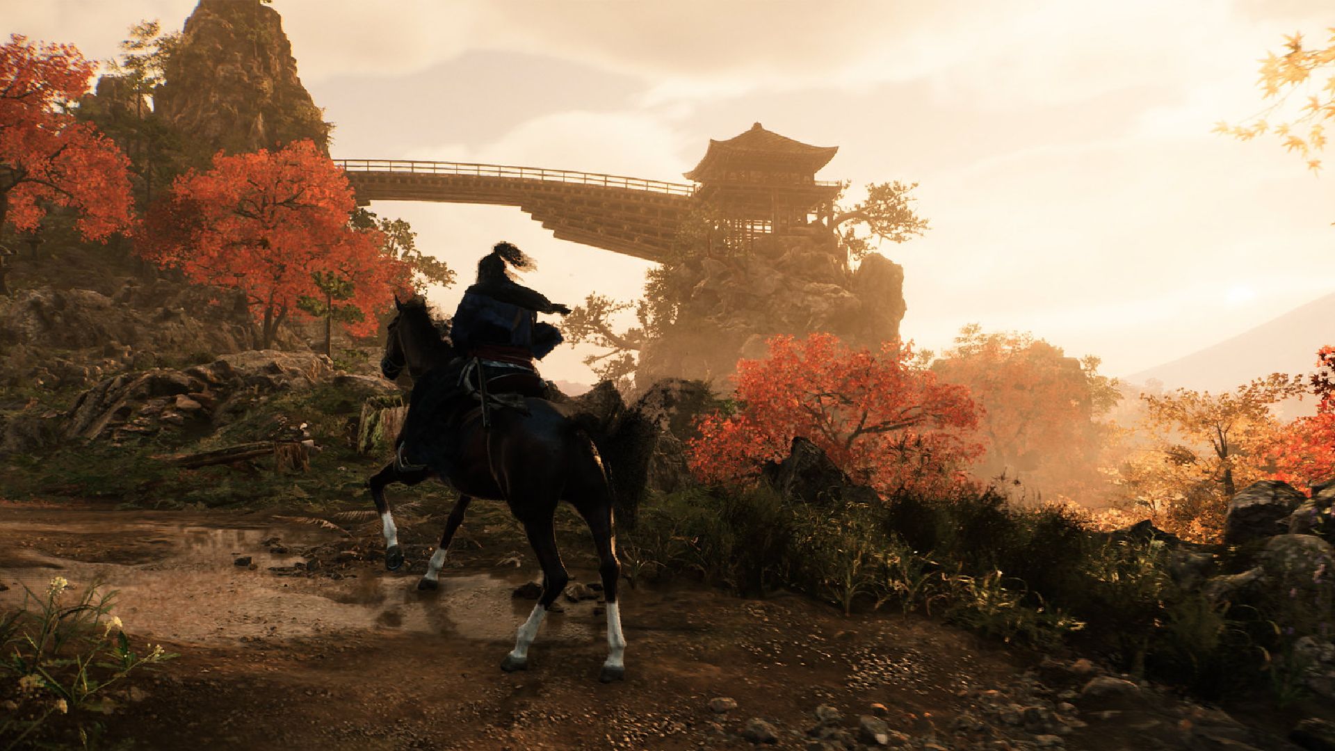 Player riding a horse in Rise of the Ronin