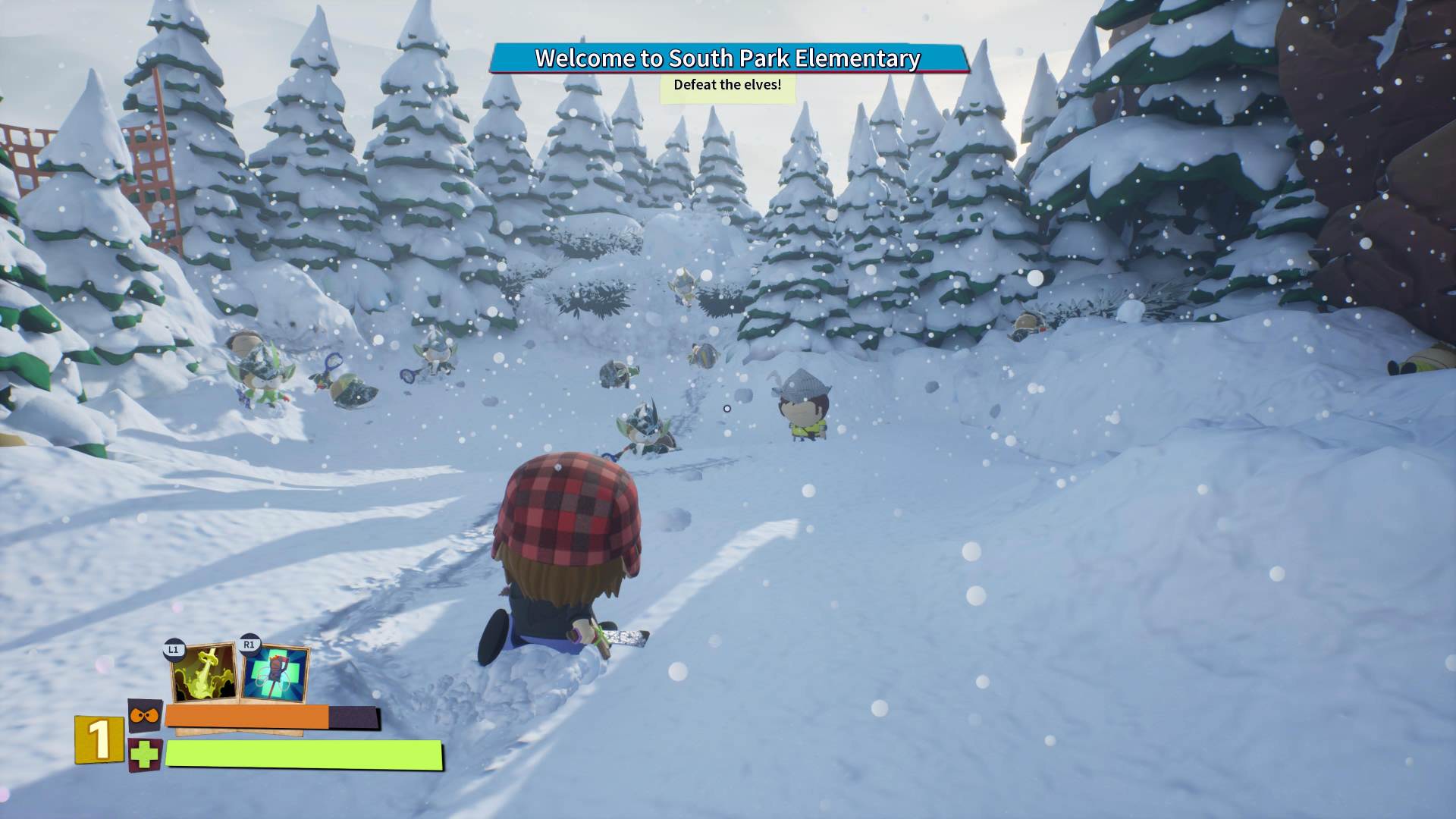 South Park: Snow Day! gameplay in snowy area