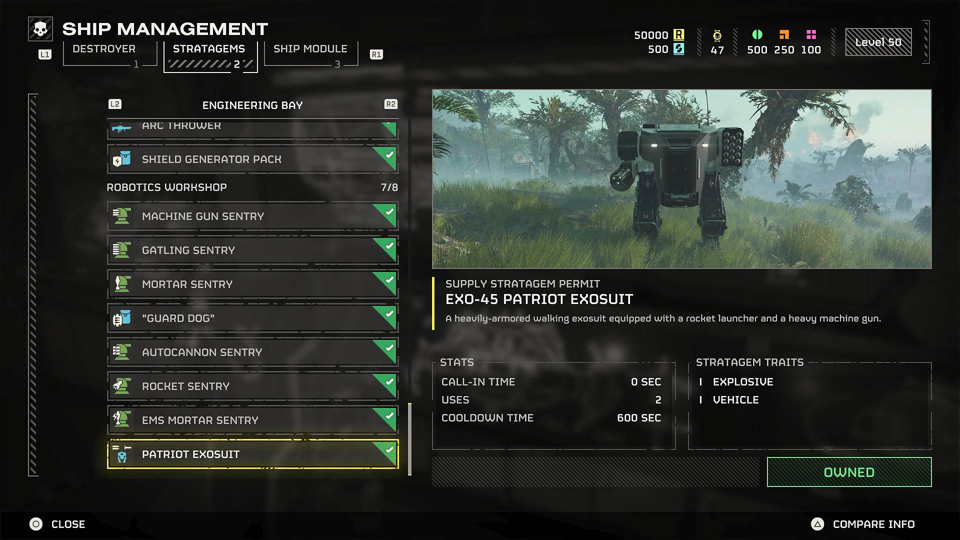 Statagem menu for mech in Helldivers 2