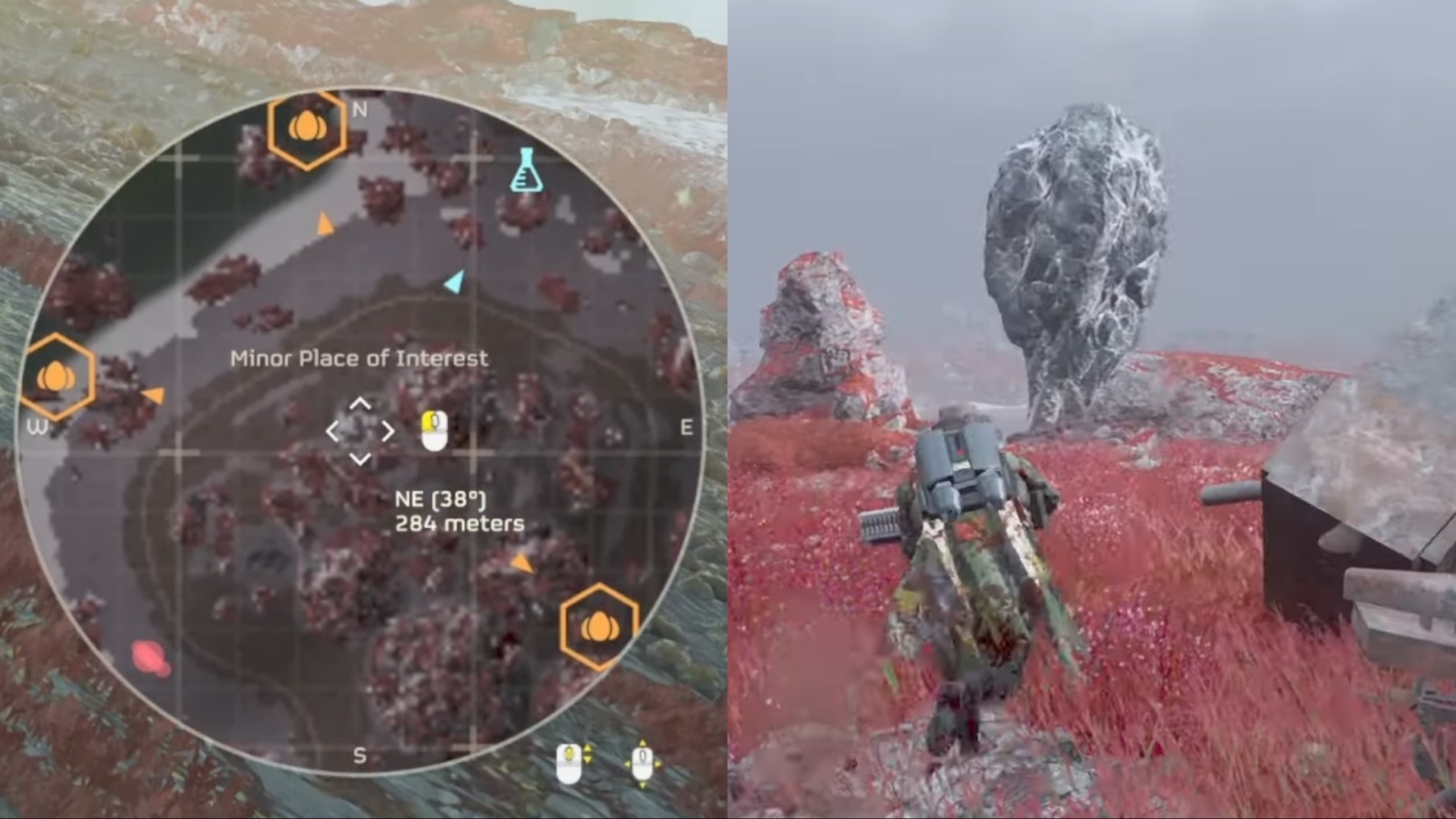 Super Sample Ore Vein map location and player standing next to it in Helldivers 2