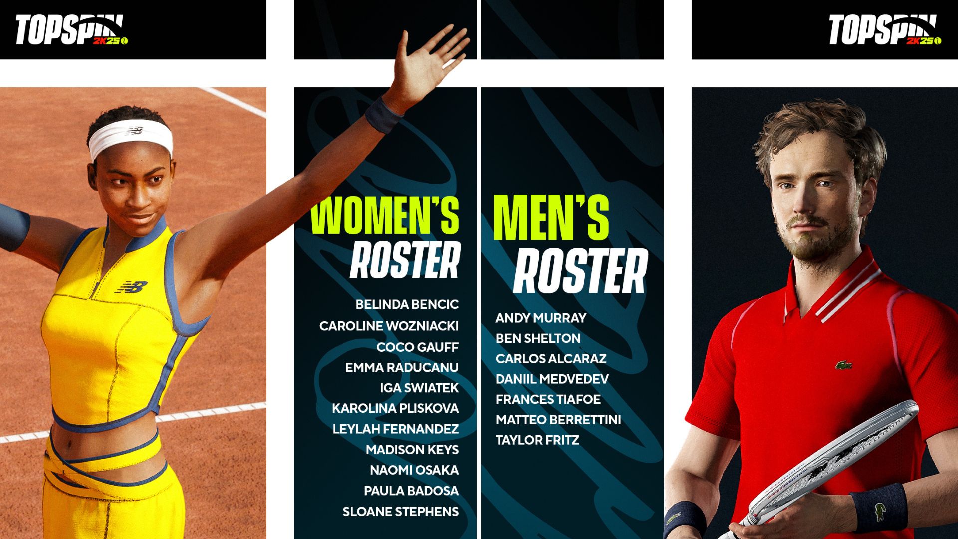 Full Active Player Rosters in TopSpin 2K25