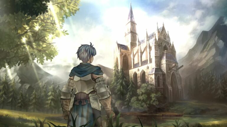 Alain standing outside of a cathedral in Unicorn Overlord