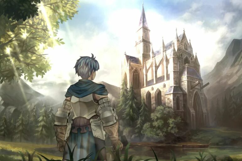 Alain standing outside of a cathedral in Unicorn Overlord