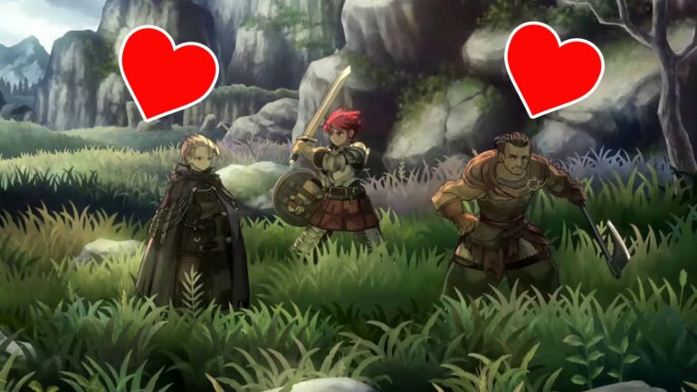 Unicorn Overlord characters with hearts overhead